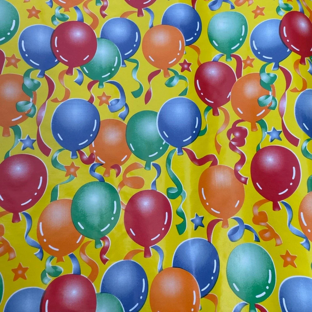 Vintage Birthday Balloon Wrapping Paper Roll Yellow Festive Party Gift Wrap 24in